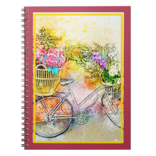 Fahrrad und Blumen Notizbuch Notizblock