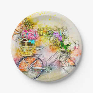 Fahrrad und Blumen Pappteller