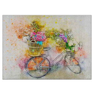 Fahrrad und Blumen Schneidebrett