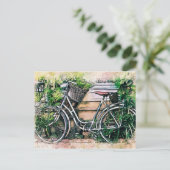 Fahrrad und Korb im Garten Postkarte (Stehend Vorderseite)