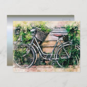 Fahrrad und Korb im Garten Postkarte (Vorne/Hinten)
