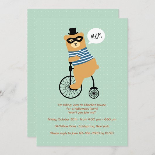 Fahrradbär mit Maskenumladung Einladung (Vorne/Hinten)
