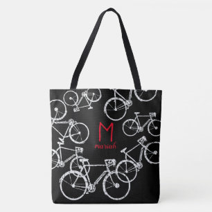 Fahrradbeutel . Schwarz mit weißen, grafischen Räd Tasche