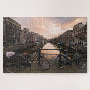 Fahrräder am Sonnenuntergang in Amsterdam Puzzle