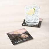 Fahrräder am Sonnenuntergang in Amsterdam Rechteckiger Pappuntersetzer (Vor Ort)