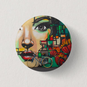 Fahrräder an der Graffiti-Wand Button