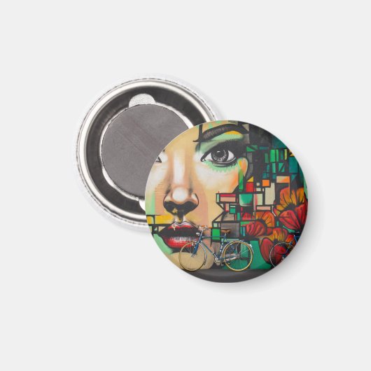 Fahrräder an der Graffiti-Wand Magnet (Vorderseite/Rückseite)