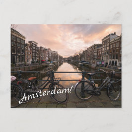 Fahrräder bei Sonnenuntergang in Amsterdam Postkarte