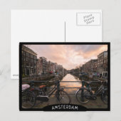 Fahrräder bei Sonnenuntergang in Amsterdam Postkarte (Vorne/Hinten)