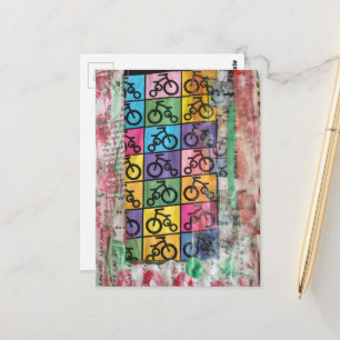 Fahrräder bunte Mixed-Media-Collage Postkarte