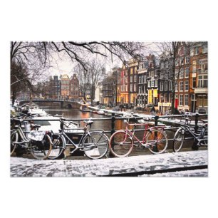Fahrräder im Schnee in Amsterdam Fotodruck