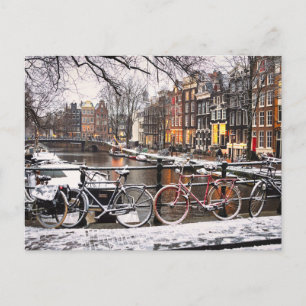 Fahrräder im Schnee in Amsterdam Postkarte
