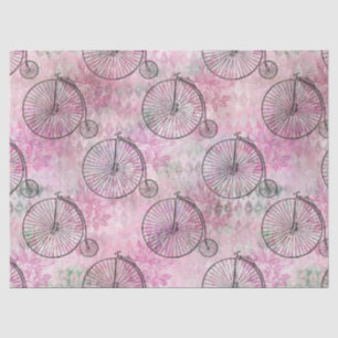 Fahrräder mit hohem Rad auf rosa Decoupage Seidenpapier