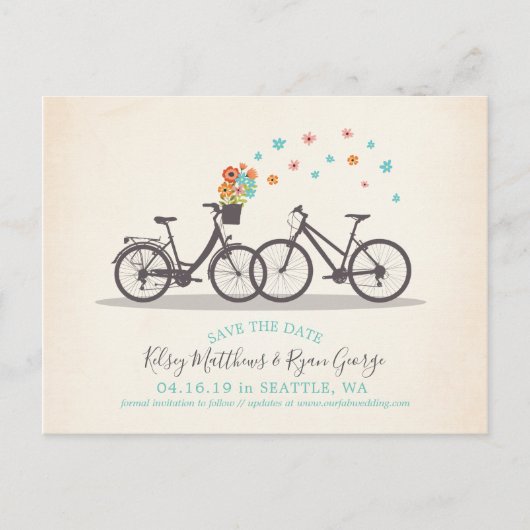 Fahrräder Save the Date Ankündigungspostkarte (Vorderseite)