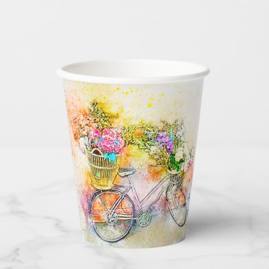 Fahrräder und Blume personalisiert Pappbecher (Vorderseite)