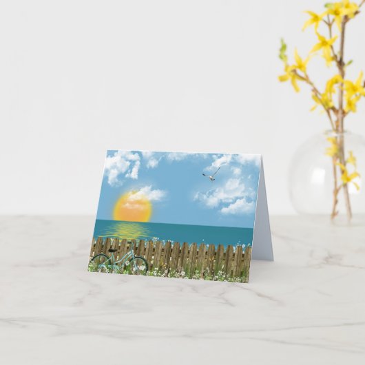 Fahrradfahren auf einem Zaun am Strand Karte (Gelbe Blume)