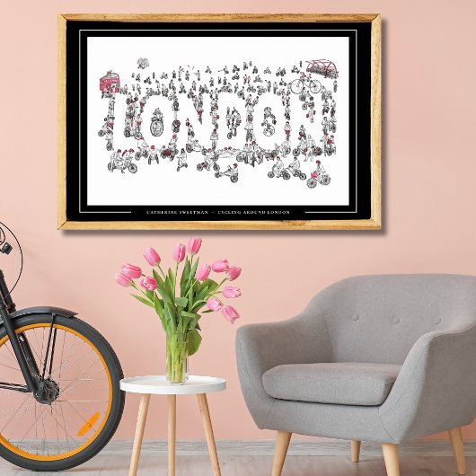 Fahrradfahren rund um London Line Art Poster