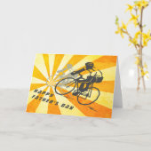Fahrradfahrer und Retro Sunburst Bike Vatertag Karte (Gelbe Blume)
