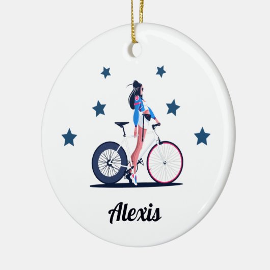 Fahrradfahrerin Keramik Ornament (Links)