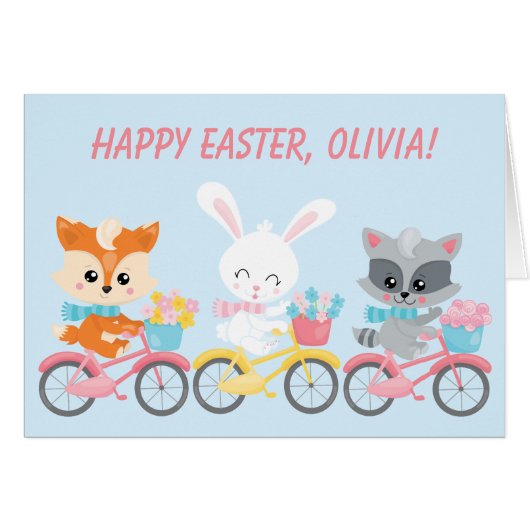 Fahrradfox, Bunny und Raccoon Kinder Ostern (Vorderseite (Horizontal))