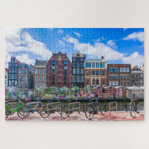 Fahrradhäuser am Canal de Amsterdam Niederlande Puzzle