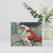 Fahrradlady in einem roten Kleid Postkarte (Stehend Vorderseite)