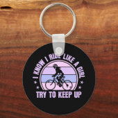 Fahrradmädchen Behalt nach oben Schlüsselanhänger (Vorderseite)