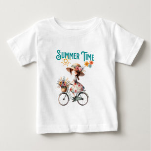Fahrradmädchen mit Blume Sommer Baby T-shirt