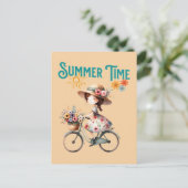 Fahrradmädchen mit Blume Sommer Postkarte (Stehend Vorderseite)