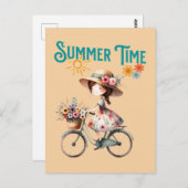 Fahrradmädchen mit Blume Sommer Postkarte (Vorne/Hinten)