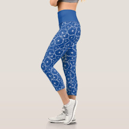 Fahrradräder Blauweiß Gemustert Capri Leggings
