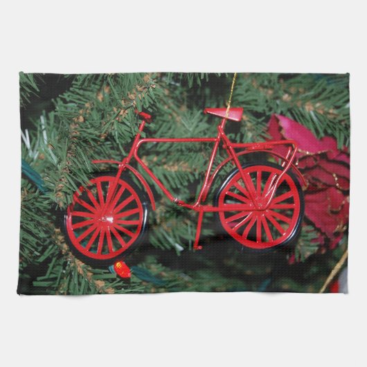 Fahrradschmuck auf einem Weihnachtsbaum Geschirrtuch (Horizontal)