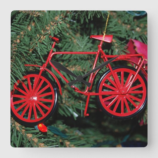 Fahrradschmuck auf einem Weihnachtsbaum Quadratische Wanduhr (Vorderseite)