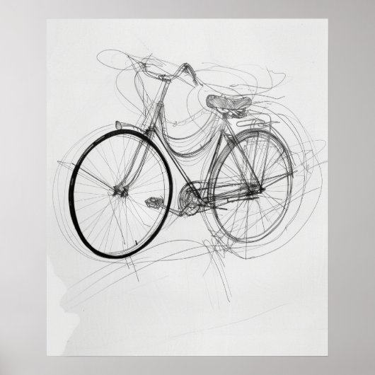 Fahrradskizze Moderne minimalistische Linienkunst Poster (Vorne)