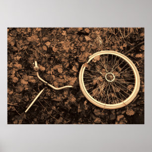 Fahrradteile mit Herbstblättern Poster