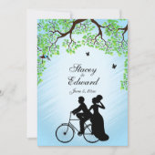 Fahrradthema Hochzeit Einladung Blau (Vorderseite)
