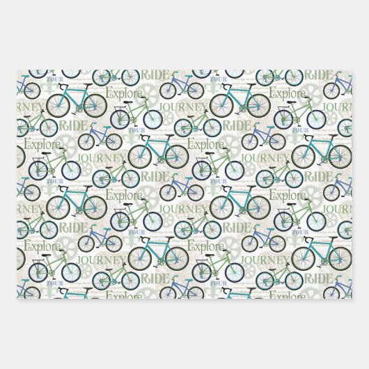Fahrradtour Blau und Weiß Geschenkpapier Set (Vorderseite)