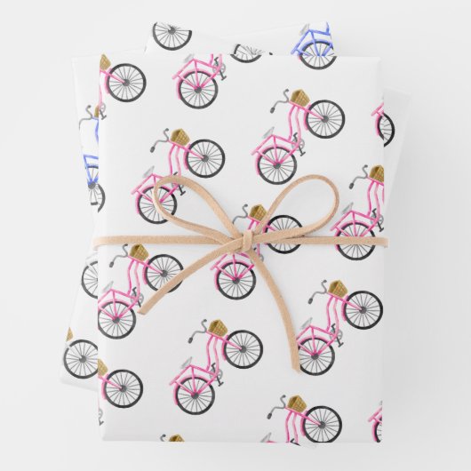 Fahrradurlaub Spaß Rosa Blau Preppy Geschenkpapier Set (Beispiel)