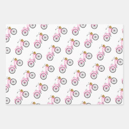 Fahrradurlaub Spaß Rosa Blau Preppy Geschenkpapier Set