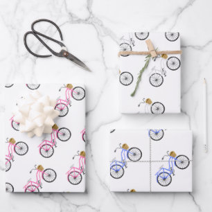 Fahrradurlaub Spaß Rosa Blau Preppy Geschenkpapier Set
