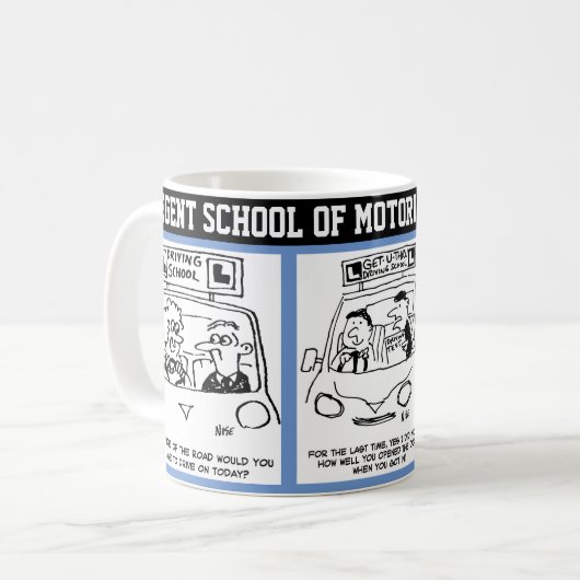 Fahrschule. 3 Cartoon der Fahrschule. Kaffeetasse (Vorderseite Links)
