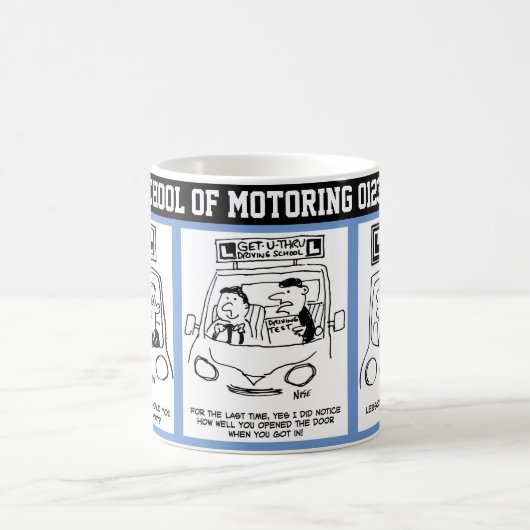 Fahrschule. 3 Cartoon der Fahrschule. Kaffeetasse (Mittel)