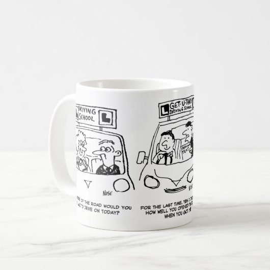 Fahrschule. 3 Cartoon der Fahrschule. Kaffeetasse (Vorderseite Links)