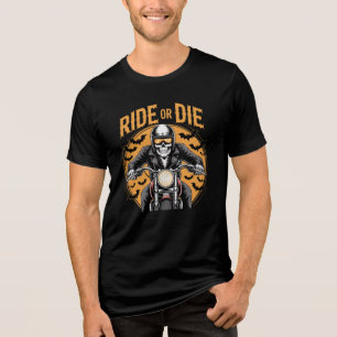 Fahrt bis ich Die - Skeleton Biker Halloween T - S Tri-Blend Shirt