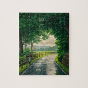 Fahrt durch das Puzzle mit grüner Pfade und Fahrra