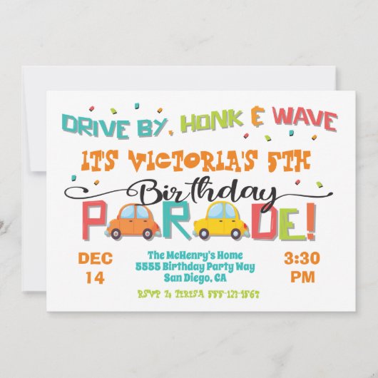 Fahrt durch Geburtstagsparade Einladung (Vorderseite)