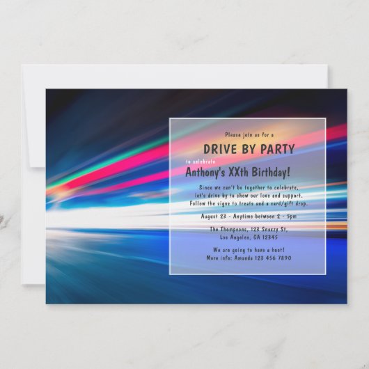 Fahrt durch Geburtstagsparty Einladung (Vorderseite)