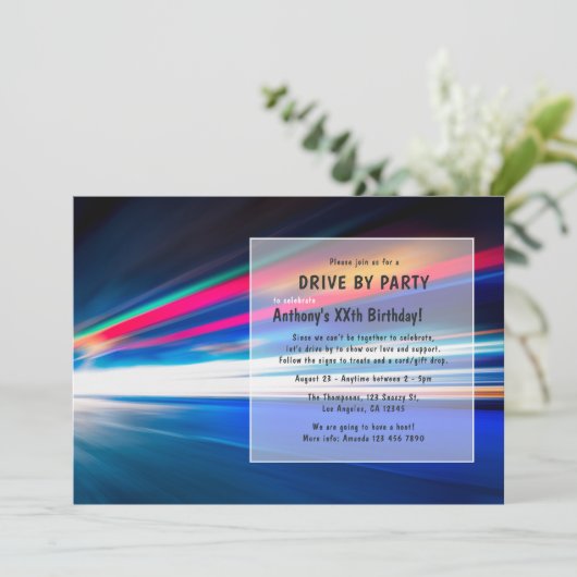 Fahrt durch Geburtstagsparty Einladung (Stehend Vorderseite)