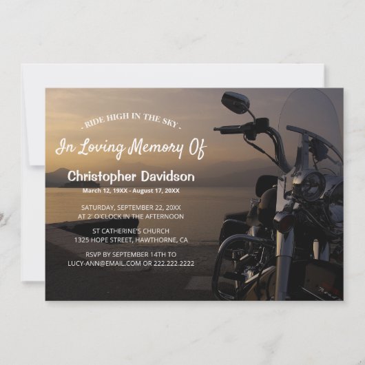 Fahrt hoch in den Himmel | Motorradfahrer Beerdigu Einladung (Vorderseite)