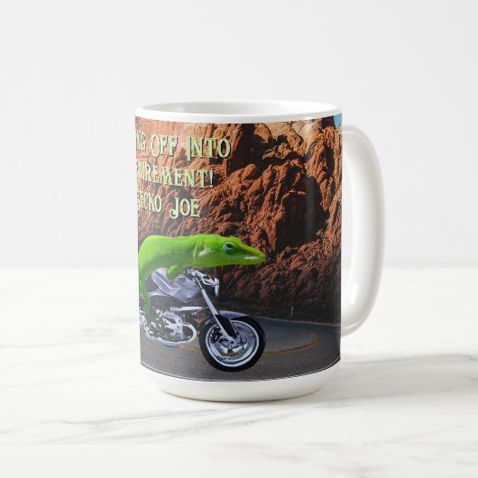 Fahrt in das retirement Custom Gecko Motorrad Kaffeetasse (VorderseiteRechts)